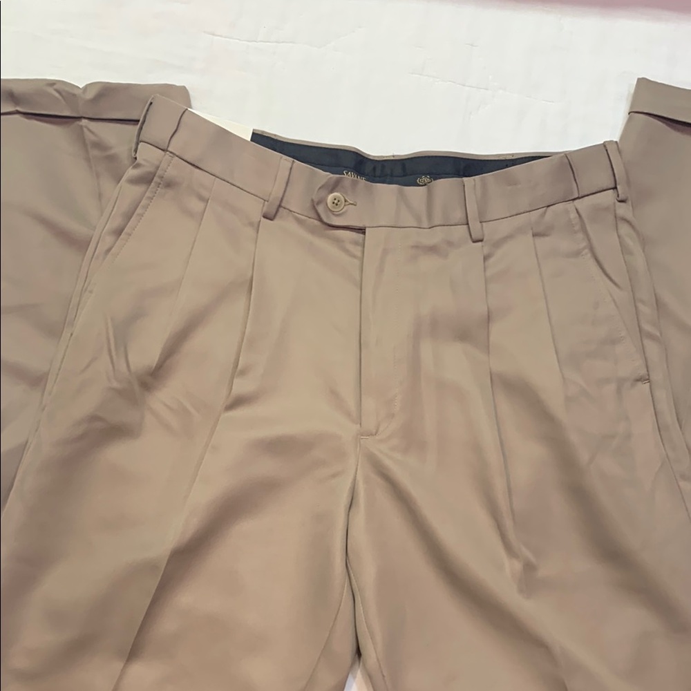Savane 90s Retro Expandable Double Pleat No Iron Beige 34W  Dress Pants